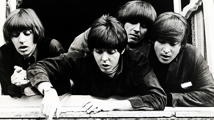 The Beatles, monochrome, Paul McCartney, John Lennon, George Harrison, Ringo Starr, music, men, band, HD wallpaper