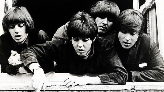 The Beatles, ขาวดำ, Paul McCartney, John Lennon, George Harrison, Ringo Starr, เพลง, ผู้ชาย, วงดนตรี, วอลล์เปเปอร์ HD HD wallpaper