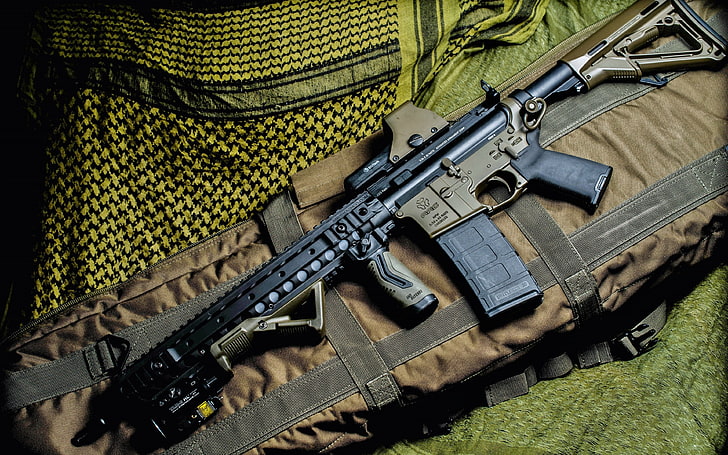 M4 마그 풀 돌격 소총 무기, 검은 돌격 소총, 전쟁 및 군대, 기관총, 무기, 군대, HD 배경 화면