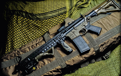 M4 Magpul سلاح بندقية هجومية ، بندقية هجومية سوداء ، حرب وجيش ، رشاش ، سلاح ، جيش، خلفية HD HD wallpaper