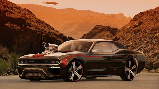 czarny muscle car, samochód, Tapety HD HD wallpaper