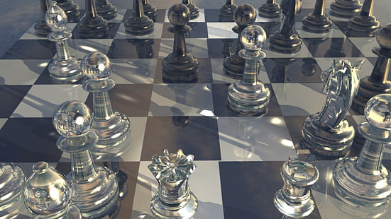 juego de ajedrez de vidrio, ajedrez, tablero, vidrio, diseño, Fondo de pantalla HD HD wallpaper