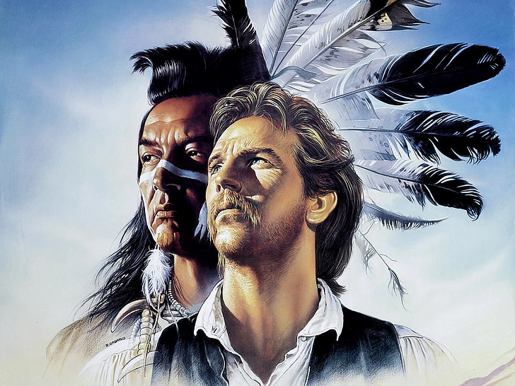 men's white and black collared top, dances with wolves, kevin costner, graham greene, HD wallpaper