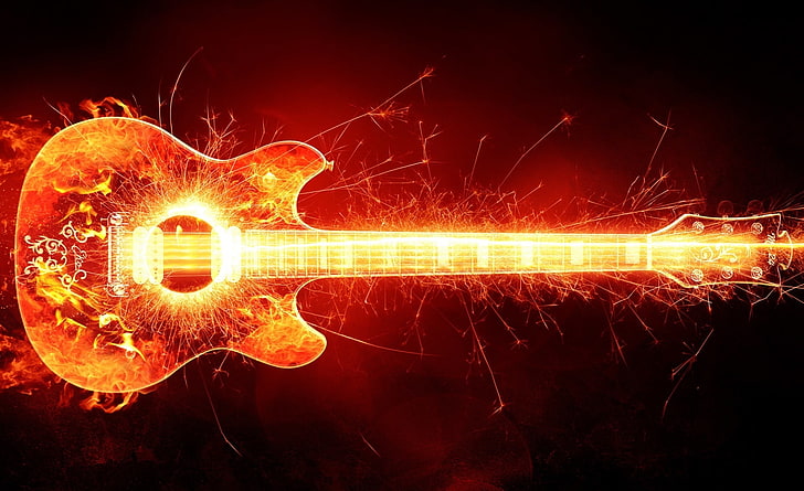 Blazing Guitar, flaming acoustic guitar, Music, HD wallpaper