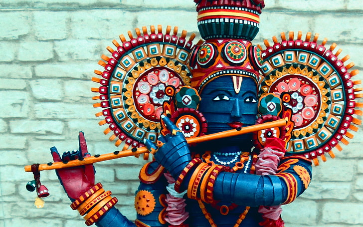 주님 크리슈나, 힌두교 신 illustratin, 하나님, 주님 크리슈나의 목조 동상, HD 배경 화면