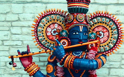 주님 크리슈나, 힌두교 신 illustratin, 하나님, 주님 크리슈나의 목조 동상, HD 배경 화면 HD wallpaper