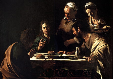 그림, Emmaus, Caravaggio, 신화, Michelangelo Merisi da Caravaggio에서의 만찬, HD 배경 화면 HD wallpaper