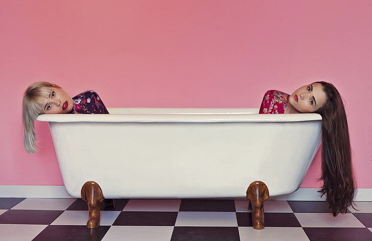 bathtub, women, long hair, model, HD wallpaper