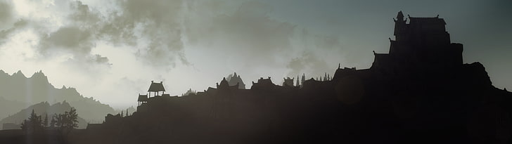 черен замък тапет, пейзаж, множество дисплеи, The Elder Scrolls V: Skyrim, Whiterun, HD тапет