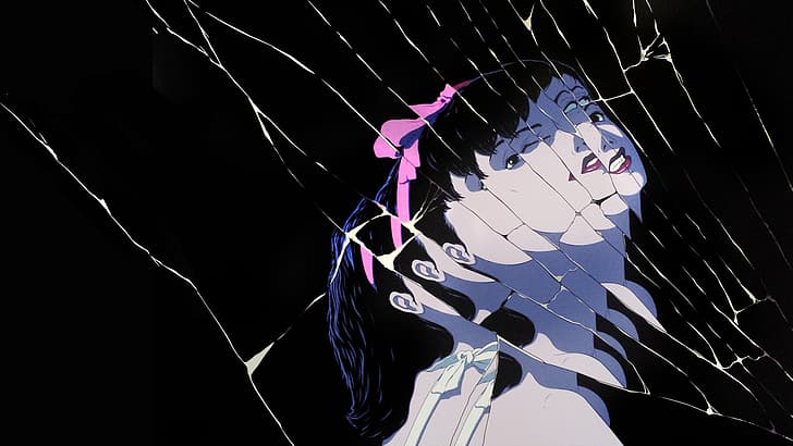 anime, broken glass, Perfect Blue, black background, HD wallpaper