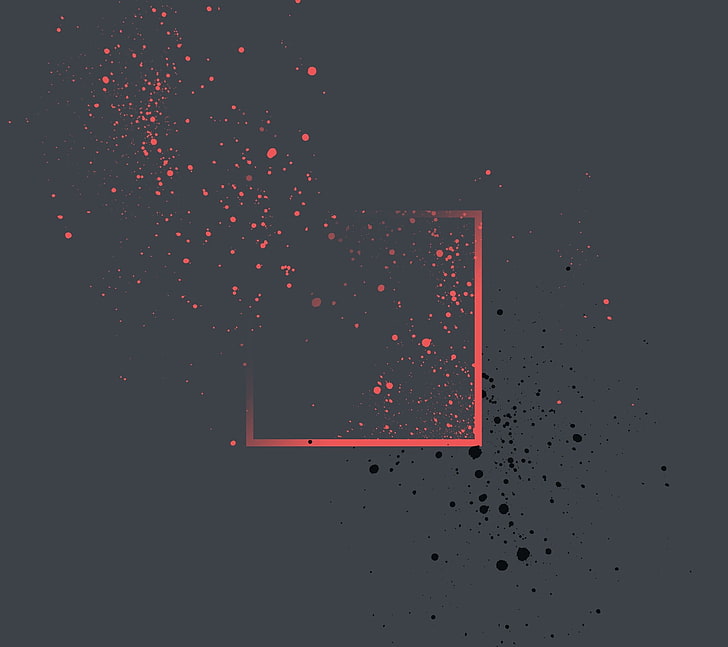 red and black square logo, paint splatter, minimalism, abstract, HD wallpaper