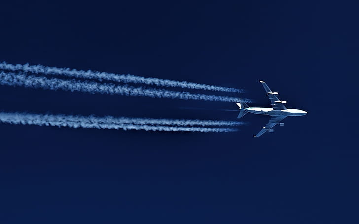 Boeing 747 latający, biały samolot, boeing 747, boeing, samolot, niebo, Tapety HD