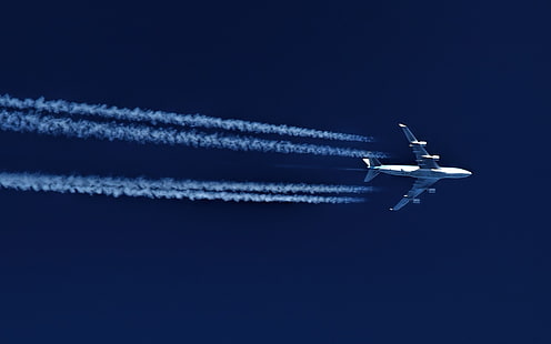Boeing 747 Летящ, бял самолет, boeing 747, boeing, самолет, небе, HD тапет HD wallpaper