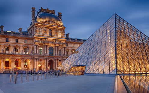 루브르 박물관, 파리, 프랑스, ​​피라미드, HD 배경 화면 HD wallpaper