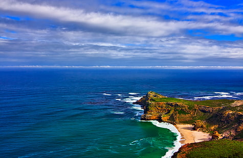 aerial shot of body of water during daytime, Cape Point, HDR, aerial shot, body of water, daytime, cape  point, landscape, travel, tourism, nature, natural, scene, scenic, scenery, water, ocean  sea, blue, cyan, cloud, clouds, south  africa, horizon, line, linear, vast, grand, stock  photo, photograph, picture, image, resource, high  dynamic  range, composite, day, cliff, sea, coastline, atlantic Ocean, victoria - Australia, scenics, beach, great Ocean Road, HD wallpaper HD wallpaper