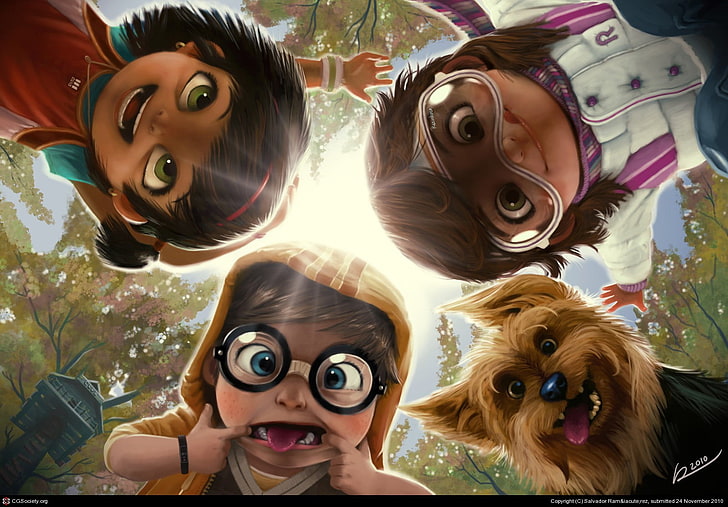 четыре персонажа из мультфильма иллюстрации, дети, анимационные фильмы, HD обои
