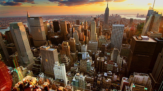 Нью-Йорк Skyline, Нью-Йорк, городской пейзаж, США, Эмпайр Стейт Билдинг, Нью-Йорк, HD обои HD wallpaper