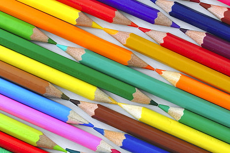 色とりどりの鉛筆のロット、クレヨン、鉛筆、棒、 HDデスクトップの壁紙 HD wallpaper