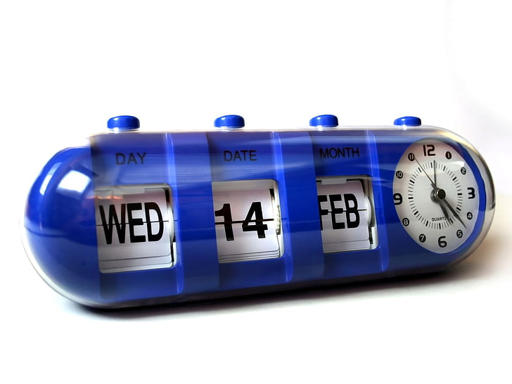 blå digital kalender med klocka, väckarklocka, kalender, blå, tid, HD tapet