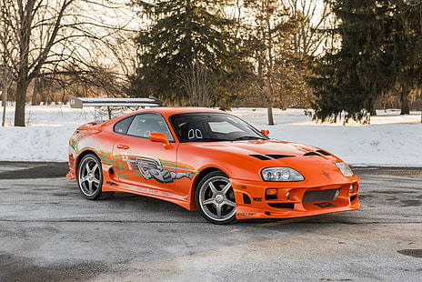 Toyota Supra, оранжевый, гонки, автомобили, быстрый и яростный, Автомобиль, HD обои HD wallpaper