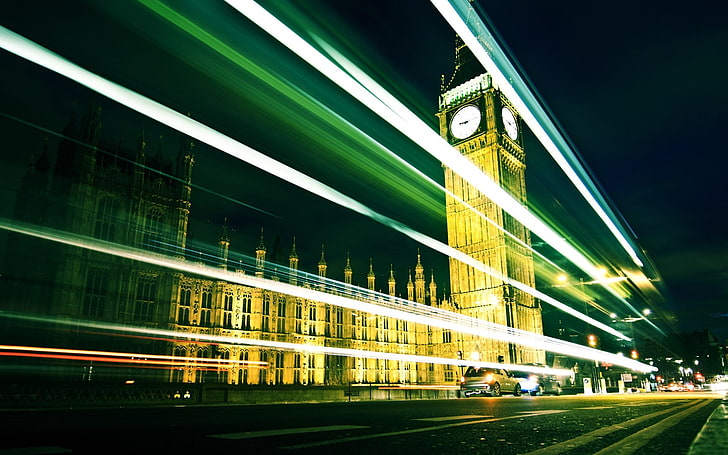 London, city, motion blur, long exposure, Westminster, HD wallpaper