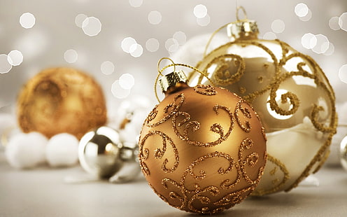 Christmas, New Year, Christmas ornaments, bokeh, HD wallpaper HD wallpaper