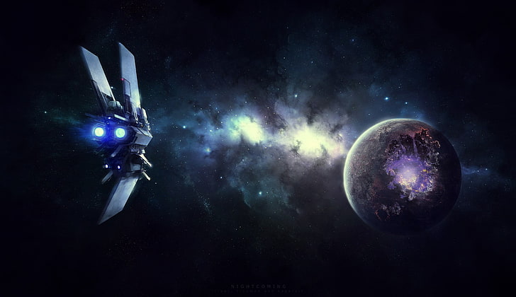 gray ship and planet wallpaper, space, spaceship, planet, nebula, destruction, HD wallpaper