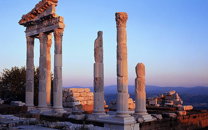 природа, руини, храм, слънчева светлина, древна Гърция, HD тапет