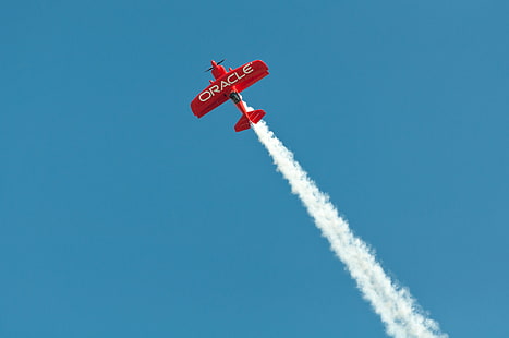 червено, дим, Самолетът, самолетът, Oracle, HD тапет HD wallpaper