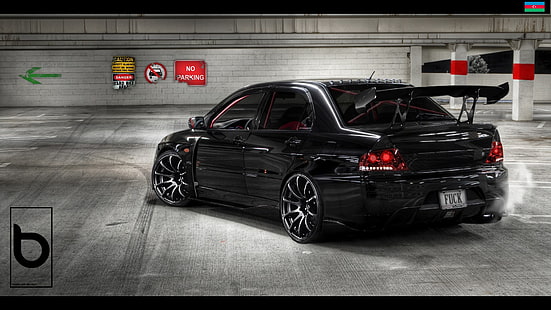 черный спортивный купе, авто, JDM, Mitsubishi, Mitsubishi Lancer, HD обои HD wallpaper