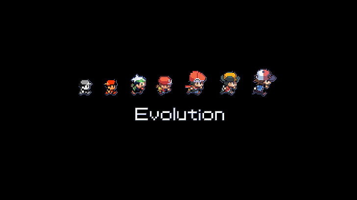 clipart évolution des personnages, fond d'écran de l'évolution, Pokémon, première génération de Pokemon, protagoniste, évolution, jeux vidéo, minimalisme, fond noir, pixels, Fond d'écran HD
