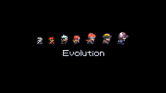 clip art de evolución de personajes, fondo de pantalla de Evolution, Pokémon, Pokémon Primera Generación, protagonista, evolución, videojuegos, minimalismo, fondo negro, píxeles, Fondo de pantalla HD HD wallpaper