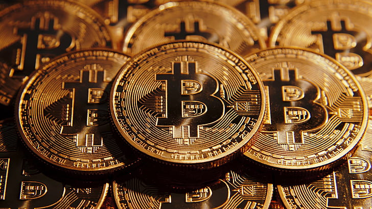 coins, gold, Bitcoin, HD wallpaper