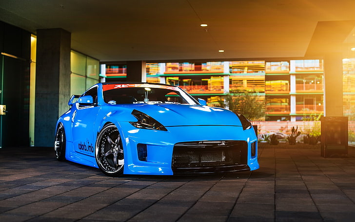 kartu sport biru, Nissan, Nissan 370Z, mobil, kendaraan, mobil biru, Wallpaper HD