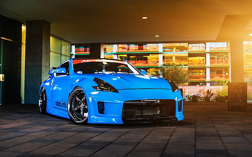 синя спортна карта, Nissan, Nissan 370Z, кола, превозно средство, сини автомобили, HD тапет HD wallpaper