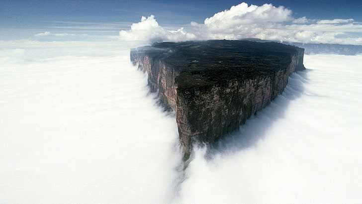 вершина горы, в окружении облаков, пейзаж, гора Рорайма, туман, Венесуэла, HD обои