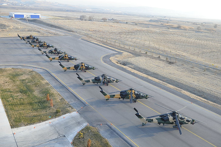 diverse färgflygplan, helikoptrar, TAI / AgustaWestland T129, flygplan, militära flygplan, turkiska väpnade styrkor, HD tapet