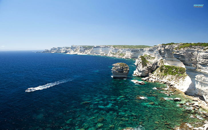 Hermosa vista de Córcega, paisaje, playa, océano, barco, naturaleza y paisajes, Fondo de pantalla HD