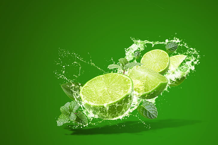 squirt, splash, lime, citrus, mint, lemonade, HD wallpaper