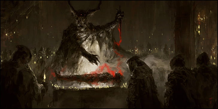 Chris Cold, daga, sacrificio, maldad, arte de fantasía, demonio, velas, Cthulu, Fondo de pantalla HD
