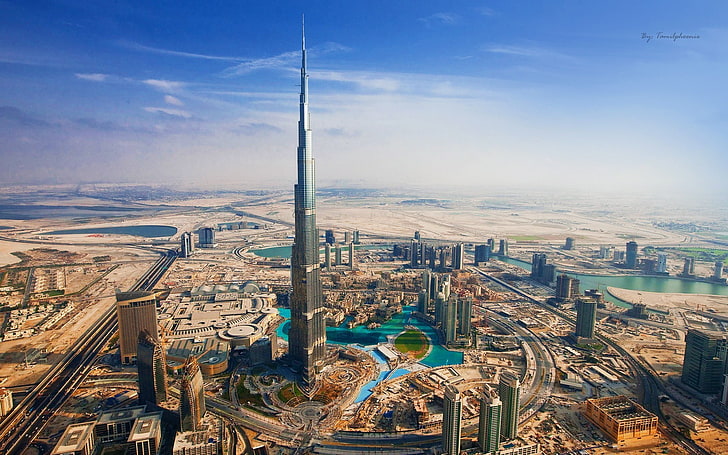 сива многоетажна сграда, Дубай, HD тапет