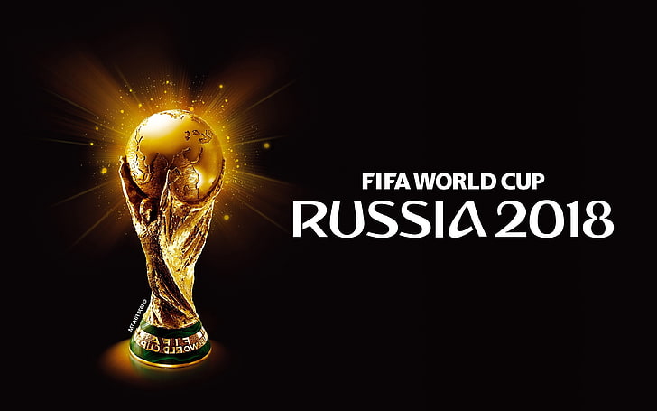 ロシア2018 FIFAワールドカップブライトトロフィー、FIFAワールドカップロシア2018年テキストオーバーレイ、 HDデスクトップの壁紙