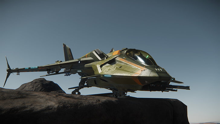 оливково-зеленый вертолет, Star Citizen, видеоигры, космический корабль, HD обои