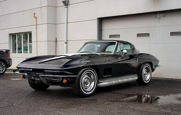 (c2), 1967, black, cars, chevrolet, classic, corvette, fuel, injection, l36, ray, sting, HD wallpaper
