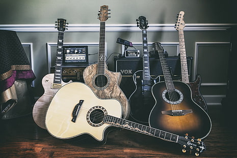 violão, quarto, Les Paul, som, instrumento musical, Native Instruments Maschine, epiphone, Gibson Les Paul, HD papel de parede HD wallpaper