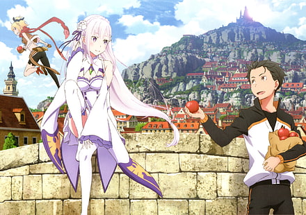 Anime, Re: ZERO -Starting Life in Another World-, Emilia (Re: ZERO), Subaru Natsuki, HD тапет HD wallpaper