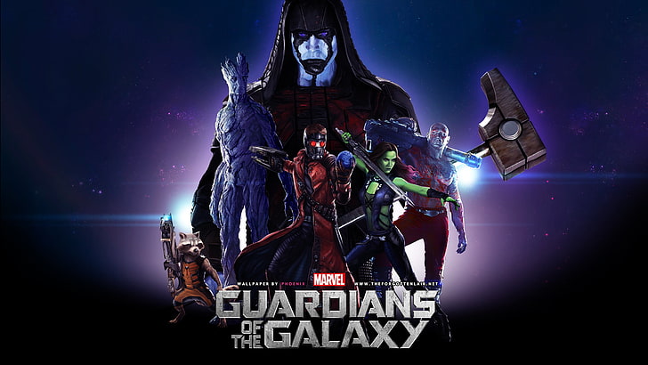 Marvel Guardians of the Galaxy tapet, Marvel Comics, Guardians of the Galaxy, Gamora, Drax the Destroyer, Star Lord, Groot, Rocket Raccoon, Ronan, filmer, filmaffisch, HD tapet