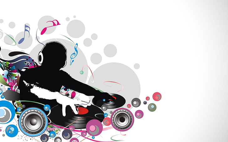DJ tocando ilustração, dj, registro, música, amantes, HD papel de parede