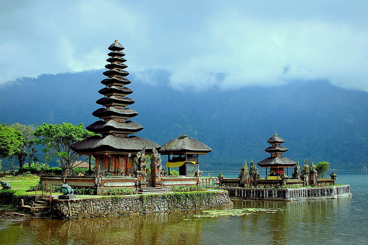 Pura Ulun Danu Bratan, Pura Ulun Danu Bratan, Бали, Индонезия, езерото Bratan, HD тапет