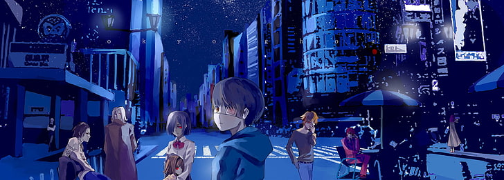 Anime, Tokio-Ghul, Hinami Fueguchi, Ken Kaneki, Nishiki Nishio, Renji Yomo, Rize Kamishiro, Shū Tsukiyama, Touka Kirishima, Uta (Tokio-Ghul), HD-Hintergrundbild